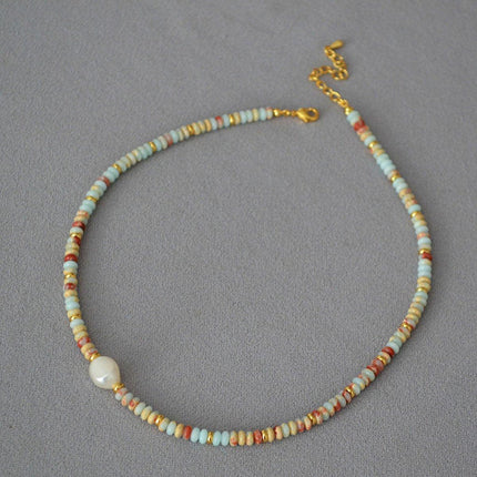 Vintage Ocean Style Blue Beaded Necklace Artsy Resort Fashion Jewelry