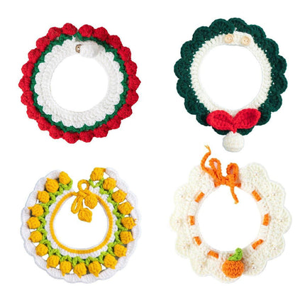 Adjustable Knitted Pet Collar Cute Bib Style for Cats and Small Dogs