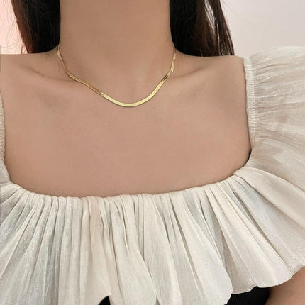 Titanium Steel Flat Snake Bone Necklace Chain Choker For Men Women Jewelry Gifts - Aimall
