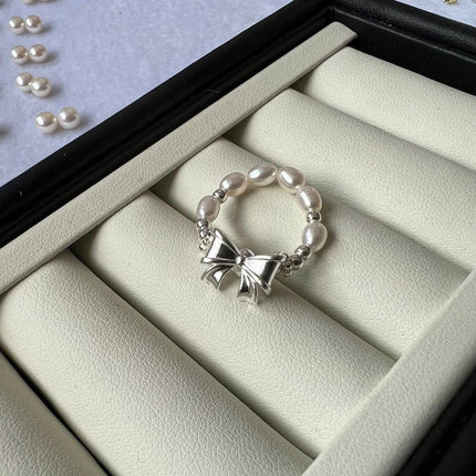 Pearl Ribbon Bracelet Ring Elegant Jewelry for Women Fashion Accessories Gift