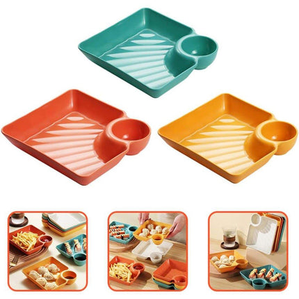8X Large Square Dumpling Plate with Vinegar Dish PP Tray Tableware Dinner Plate