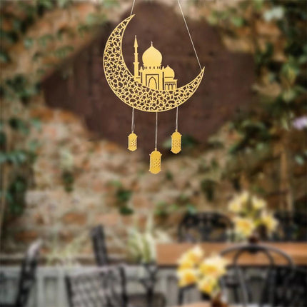 Ramadan Kareem Wooden Ornament Eid Mubarak Islam Mosque Party Hanging Decor Aimall
