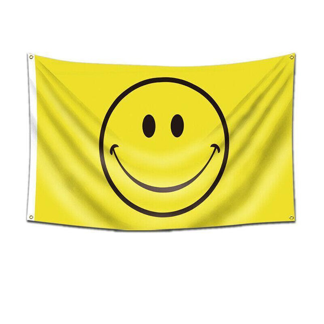 Large Yellow Smiley Face Flag Heavy Duty Outdoor Happy 90 X 150 CM - 3ft x 5ft - Aimall