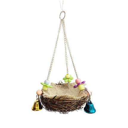 Bird Parrot Swing Stand Rattan Nest Hanging Basket Chew Toy for Small Medium Pet