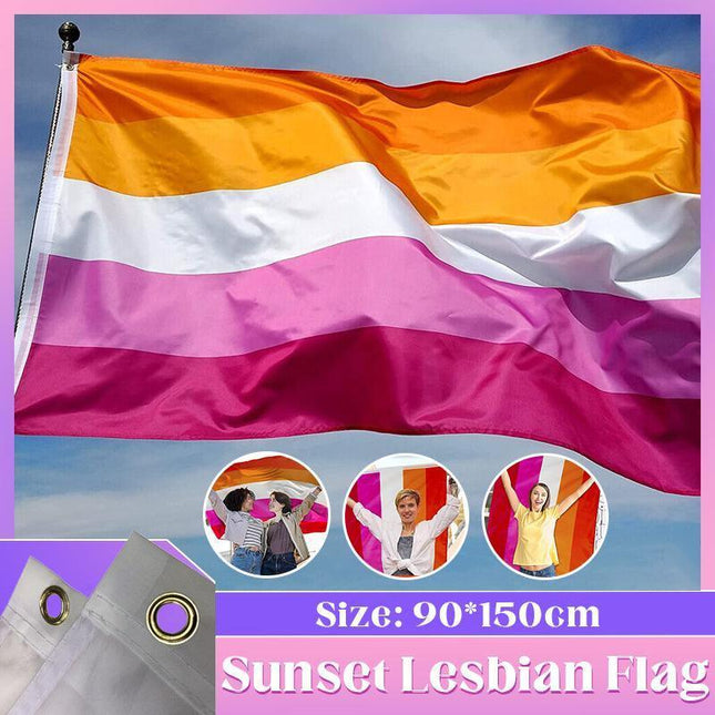 150x90CM Sunset Lesbian Flag LGBT Rainbow Pride Mardi Gras Party Heavy Duty New - Aimall