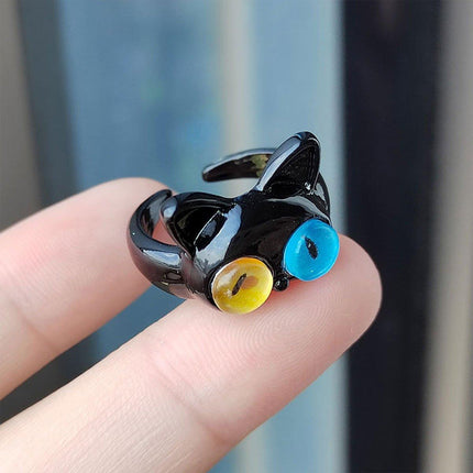 Open Ring Women's Cute Kitty Black Cat Monster Cyber Popular Sweet Ring