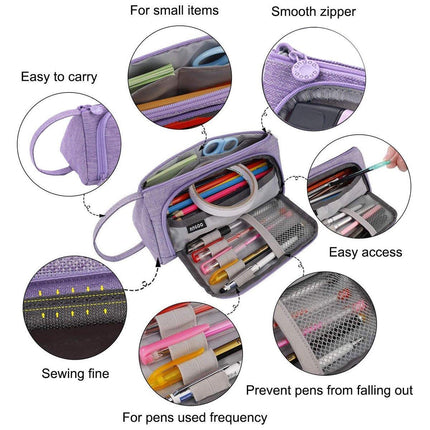 Large Capacity Student Canvas Pencil Case Pencil Bag Multi-functional Cute - Aimall
