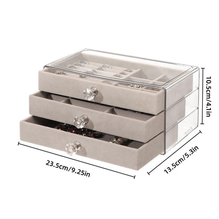Three Layer Flannel Jewelry Storage Box Dustproof Drawer Organizer for Earrings