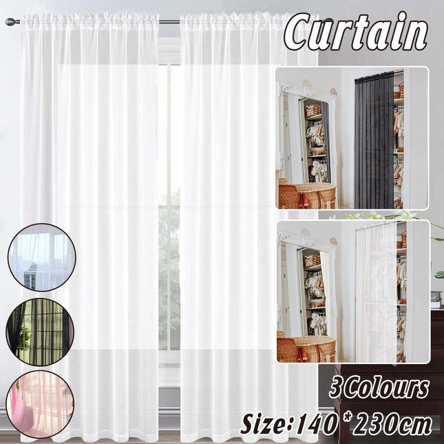 Sheer Voile Curtains Rod Pocket Window Panel for Bedroom 140cm x 230cm Drapes