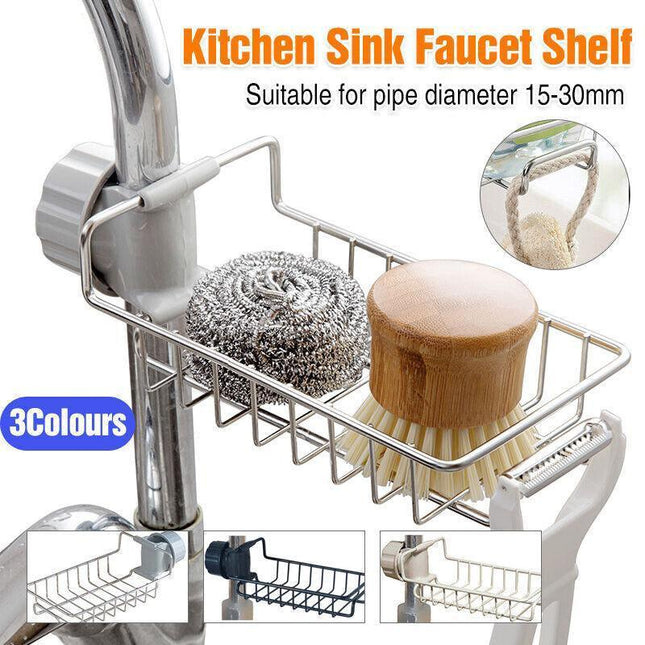 Kitchen Sink Faucet Shelf Sponge Dish Cloth Rack Holder Racks Storage Organizer - Aimall