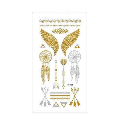 Women Lady Metallic gold silver color boho arm Body Temporary Tattoo Sticker Art - Aimall