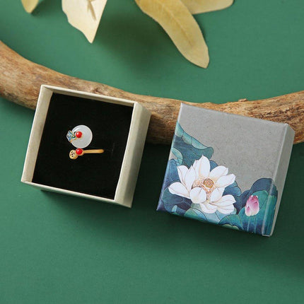 50pcs Blue Vintage Lotus Jewelry Box Paper Packaging Gift Boxes for Jewelry