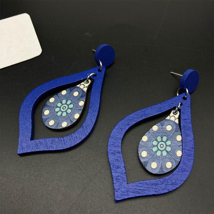 Vintage Wooden Drop Earrings Long Style Boho Chic Jewelry for Women Gift Idea