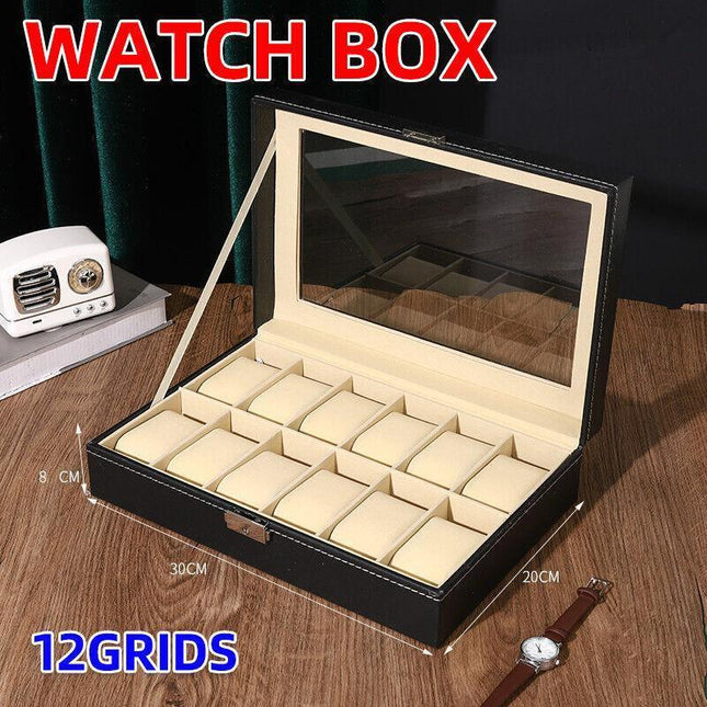 12Grids Leather Watch Jewelry Display Storage Holder Case Box Organizer Au Stock - Aimall