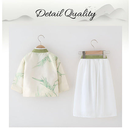 Autumn Boys Two-Piece Tang Suit Set Chinese Style Green Hanfu Cardigan Outfit