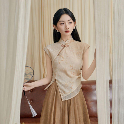 Chinese Style Sleeveless Slimming Dress Women High-end Retro Summer Skirt Suit
