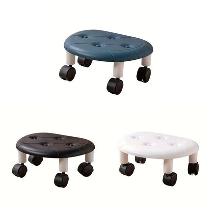 Imitation Leather Low Stool with Wheels Modern Bedroom Living Room Plastic Bench