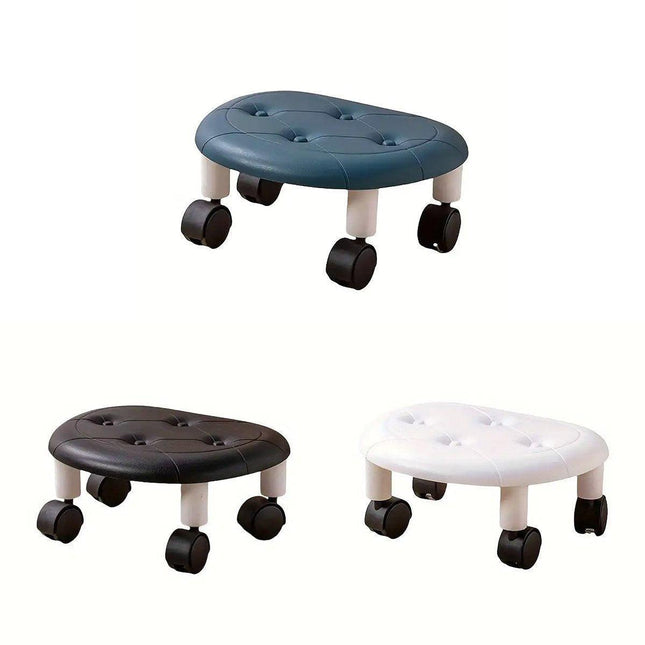 Imitation Leather Low Stool with Wheels Modern Bedroom Living Room Plastic Bench