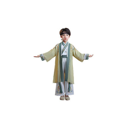Kids Boys Hanfu Suit Top and Pants Embroidered Lace Up Bag Tassel Chinese Style - Aimall