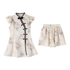 Traditional Style Girls Outfit Cheongsam Top with Matching Shorts Two-Piece Set