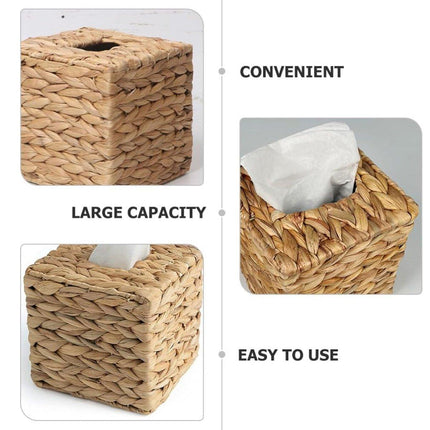 Straw Woven Tissue Box Rustic Style Extractable Tissue Drawer Desktop Organizer