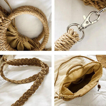 Half Round Woven Beach Bag Holiday Handbag Summer Tote for Travel and Shopping