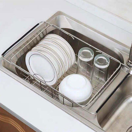 Stainless Steel Sink Draining Basket Telescopic Dish Rack Kitchen Storage Holder