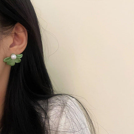 Small Fresh Green Frosted Petal Earrings Fashion Jewellery Women Trendy