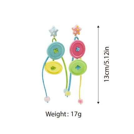 Candy-Coloured Braided Button Earrings Long Tassels Fashion Jewelry Gift