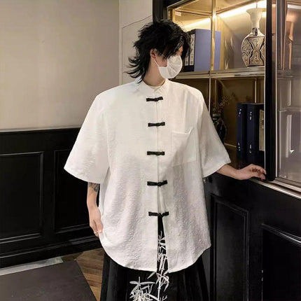 Men Chinese Style Short Sleeve Shirt Summer Loose Casual Top Tee Fashion