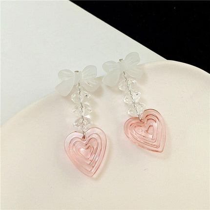 Pink Heart Earrings Long Cute Heart Shaped Dangle Jewelry Women Fashion