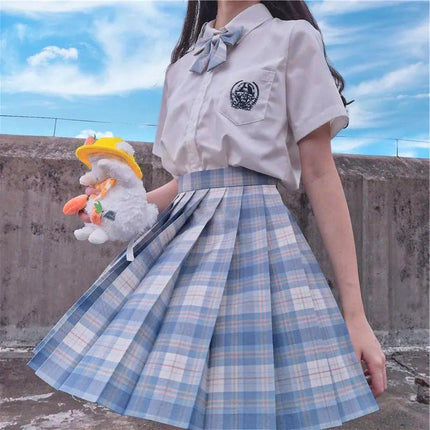 Women Pleated Skirts School Uniform High Waist Plaid Skirt Students Clothes