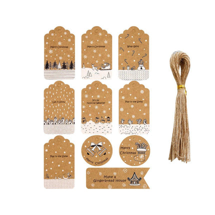 50PCS Christmas Kraft Paper Gift Tags Vintage Holiday Party Card Packaging Decor