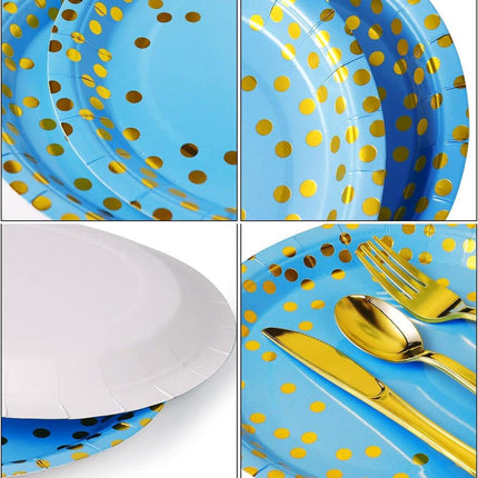 Bronzing Polka Dot Blue Suit Polka Dot Birthday Tableware Disposable High-end Dinner Plate