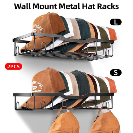 2pcs Metal Hat Organiser Wall Mounted Hat Rack Display Storage Hanger Shelf