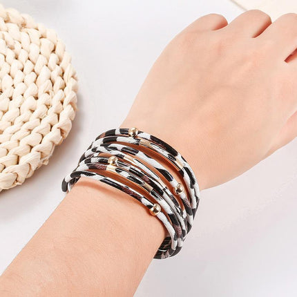 Fashion Magnetic Leather Bohemian Leopard Print Bangle Trendy New Bracelet Gift - Aimall