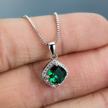 Fashion 925 Sterling Silver Stunning Square Cubic Zircon Pendant Necklace Chain - Aimall