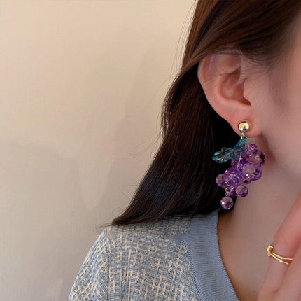 Sweet Purple Grape String Earrings Fruit Stud Earrings Cute Fashion Jewelry Gift