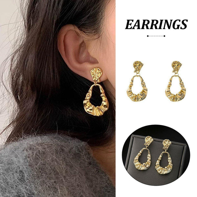 Vintage Ruffled Earrings for Women Retro Irregular Design Fashion Jewelry Gift