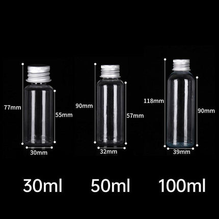 50/100pcs Clear Plastic Bottles with Aluminum Caps Liquid Dispenser Containers