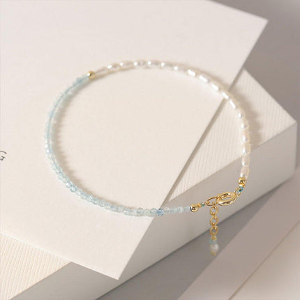 Light Blue Bracelet for Women Unique Design Small Pearl String Fine Jewelry