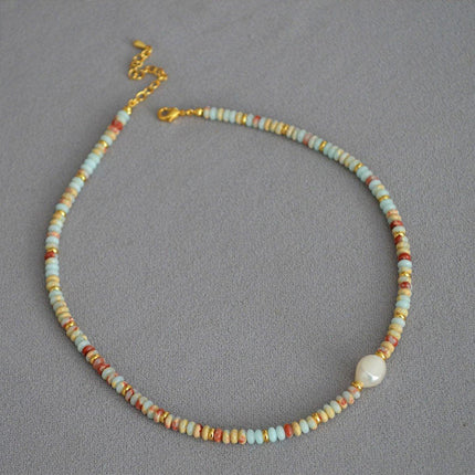 Vintage Ocean Style Blue Beaded Necklace Artsy Resort Fashion Jewelry