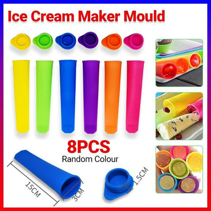 8PCS Silicone Ice Block Moulds/Ice Cream Molds/Icy Pole Jelly Pop Popsicle Maker - Aimall