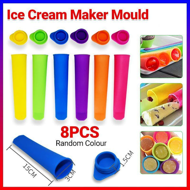8PCS Silicone Ice Block Moulds/Ice Cream Molds/Icy Pole Jelly Pop Popsicle Maker - Aimall