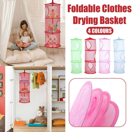 Foldable Clothes Drying Basket Three-layer Hanging Storage Breathable Organizer