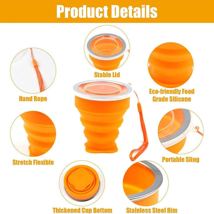 6PCS Portable Silicone Folding Travel Cups 200ml with Lid for Outdoor Camping