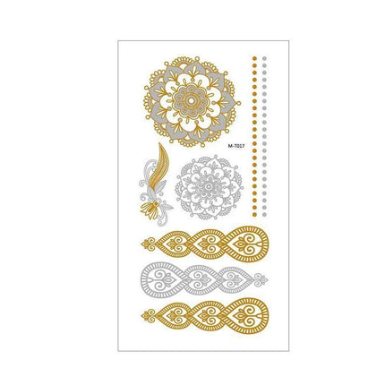 Women Lady Metallic gold silver color boho arm Body Temporary Tattoo Sticker Art - Aimall