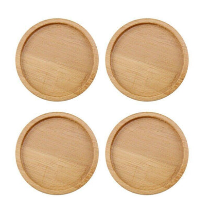 4x Round Bamboo Wooden Coaster Tea Coffee Drink Holders Pallet Beverage Mat Pad - Aimall