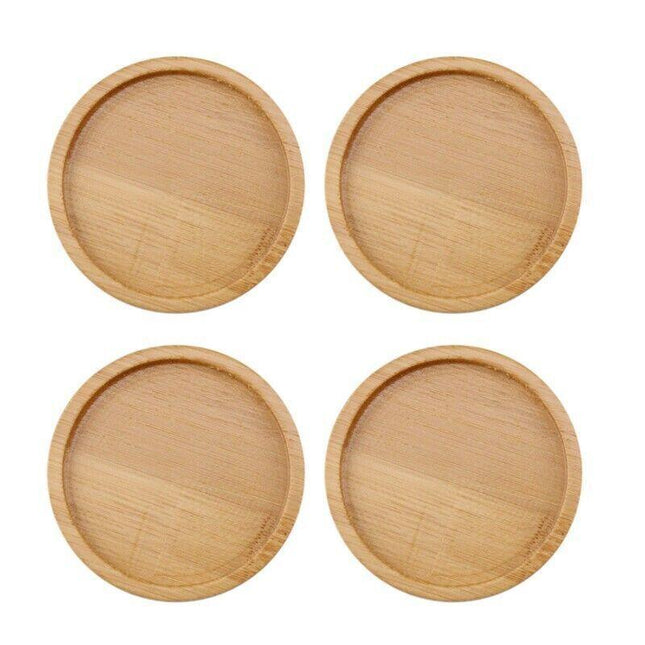 4x Round Bamboo Wooden Coaster Tea Coffee Drink Holders Pallet Beverage Mat Pad - Aimall