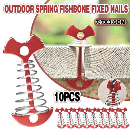 10PCS Tent Stakes Deck Anchor Pegs Camping Outdoor Spring Fishbone Fixed Nails - Aimall